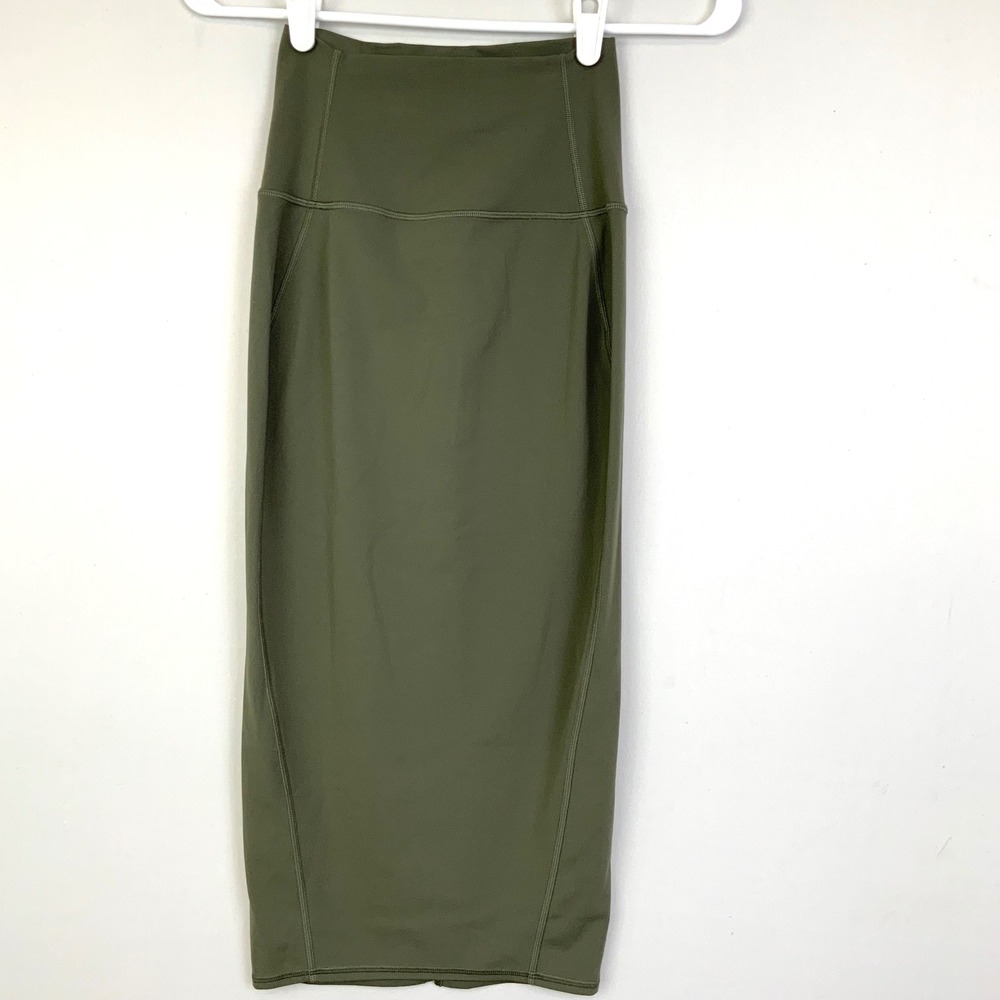 Lululemon Sz 2 Army Green Nulu Slim Fit High Rise Athletic Pencil Midi Skirt